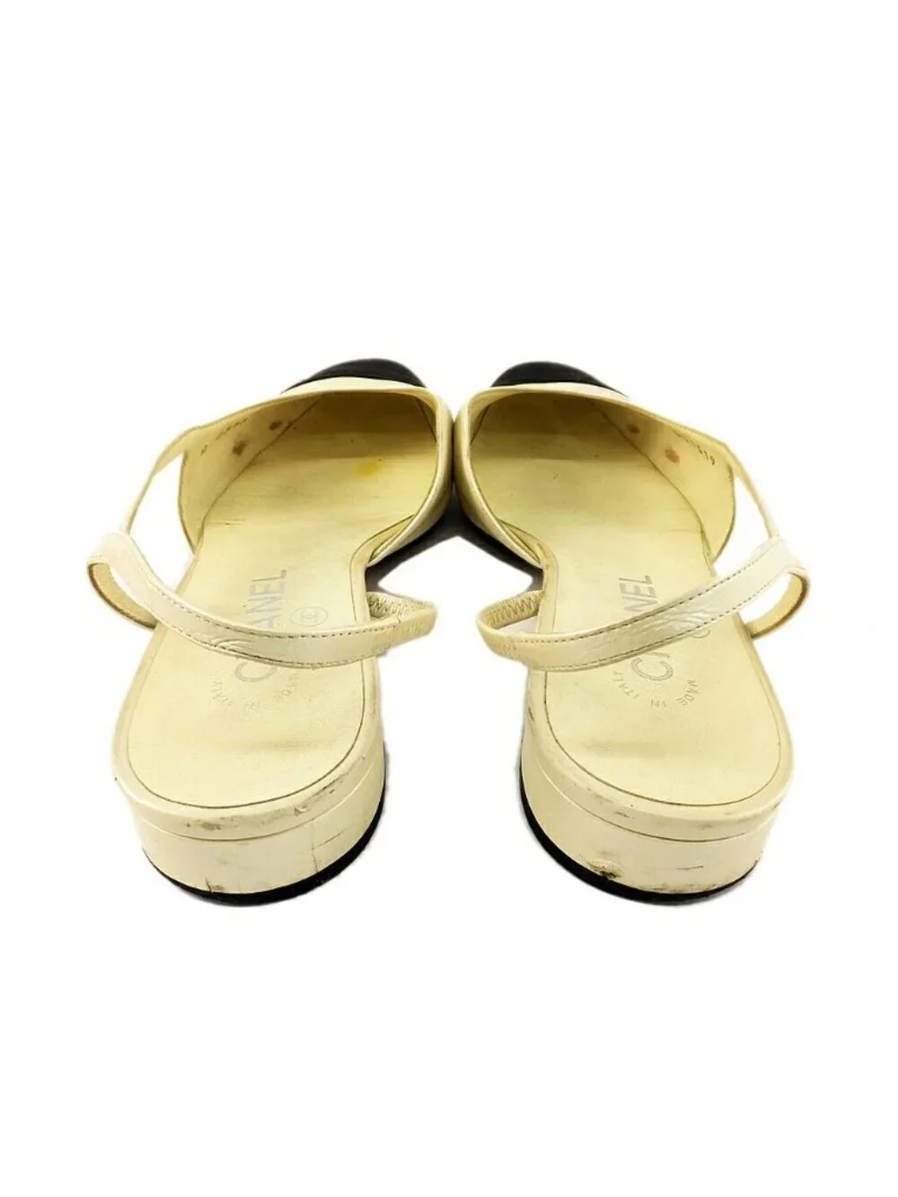 Chanel Ten Slingback Pumps Bicolor White Equivalent CC Logo Shoes 38.5